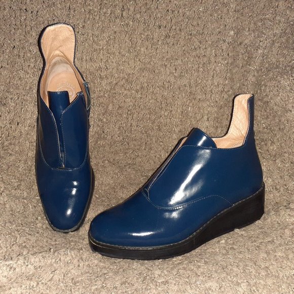 JEFFREY CAMPBELL-Westerly Booties-Blue Brushed Patent Leather-Sz  7-Excellent - Picture 1 of 7